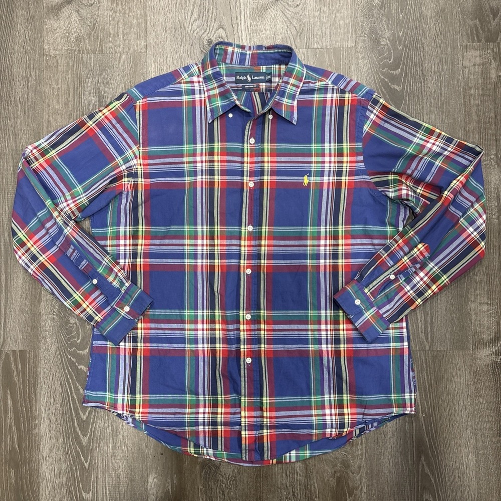 VTG Polo Ralph Lauren Madras Shirt Men's XXL Custom Fit Authentic Indian Cotton